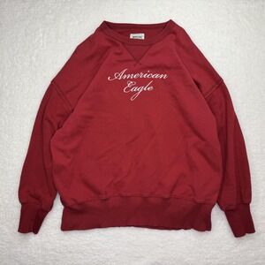 American Eagle Sweatshirt Womens Small Red Crewneck Logo Pullover Raglan Fleece